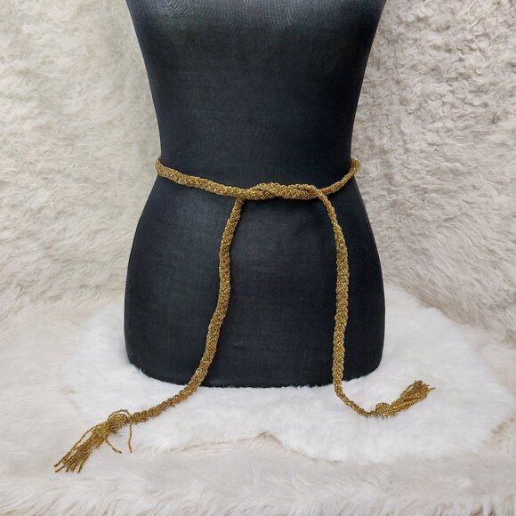 Vintage Handmade Gold Beading Waist Belt with Tassel - Picture 1 of 4
